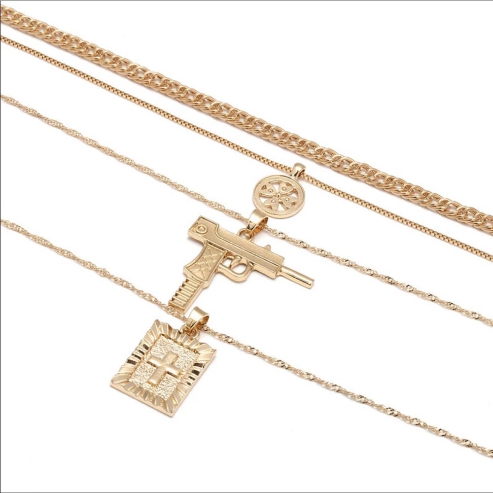 Layered Necklace Gun and Cross And Choker - Picture 3 of 4